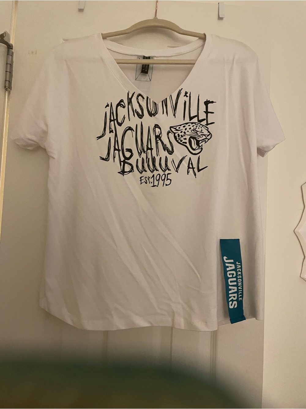Jacksonville Jaguars Women's White V-Neck Graphic Tee